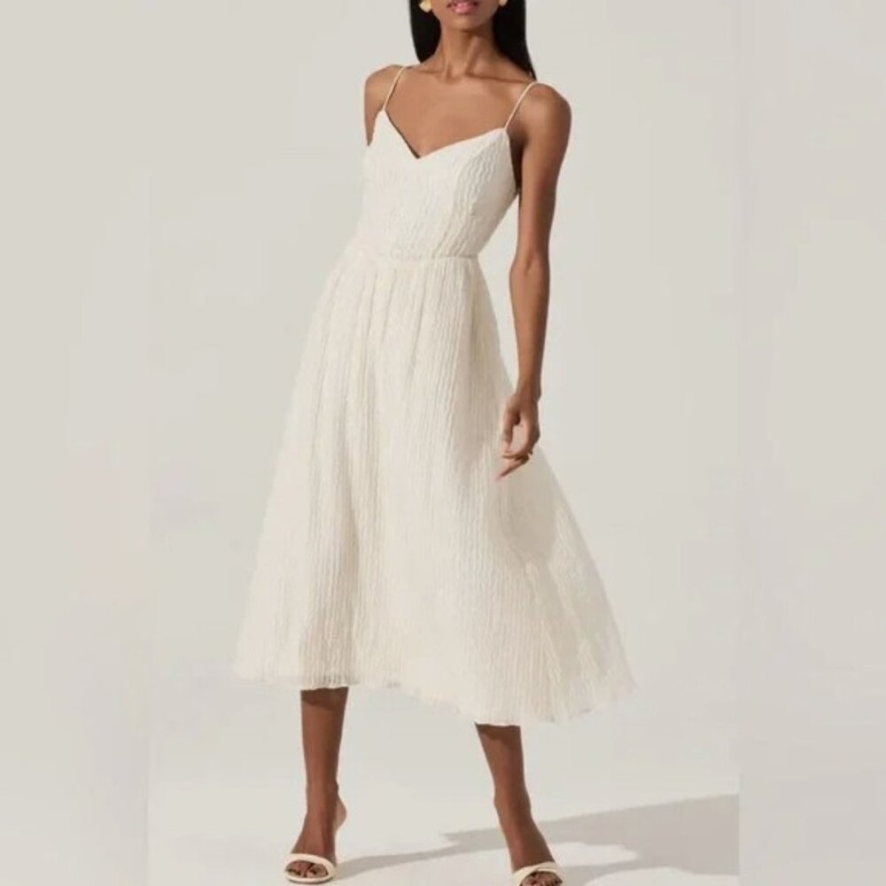 ASTR The Label Womens Cream Textured V-Neck Midi Dress Size XS